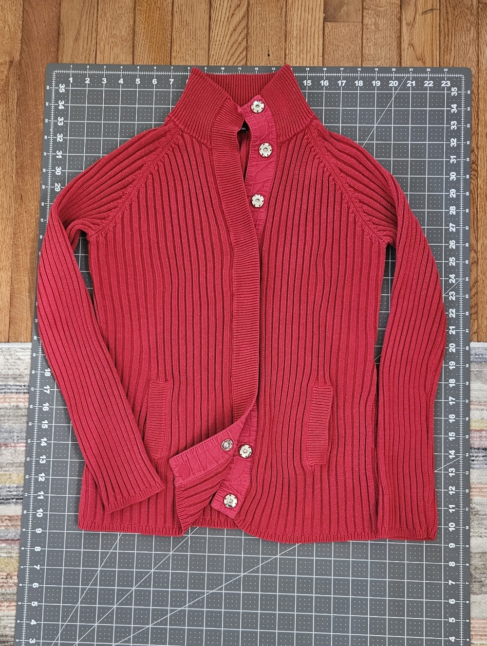 Moda International Red Ribbed Snap-Front Cardigan - Picture 5 of 7